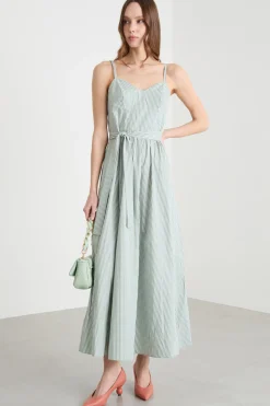 Abito lungo con scollo a cuore - Verde Bianco