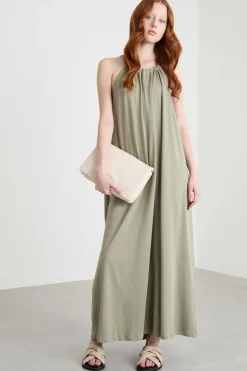 Abito lungo con scollo all'americana - Verde