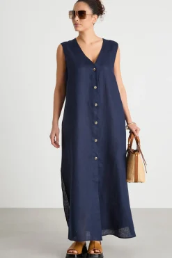 Abito lungo con scollo a V - Blu