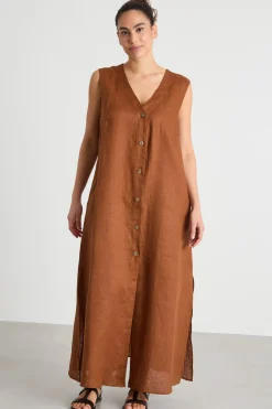 Abito lungo con scollo a V - Marrone