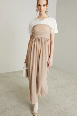 Abito lungo glitter - Beige