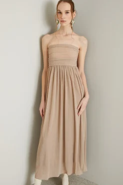 Abito lungo glitter - Beige