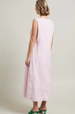 Abito lungo in cotone - Bianco Rosa