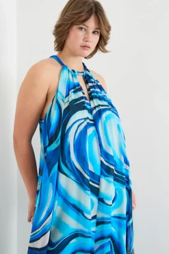 Abito lungo in georgette - Azzurro