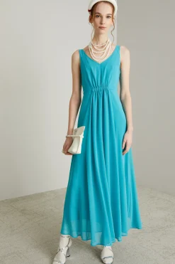 Abito lungo in georgette - Azzurro