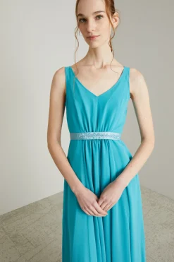 Abito lungo in georgette - Azzurro