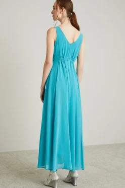 Abito lungo in georgette - Azzurro