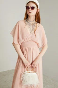 Abito lungo in georgette - Rosa
