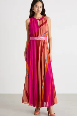 Abito lungo in georgette - Rosa Rosso