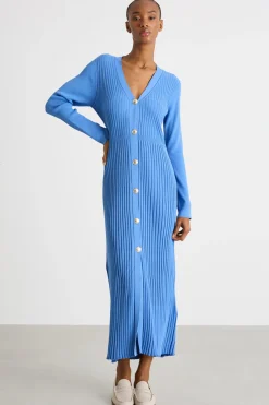 Abito lungo in maglia - Azzurro