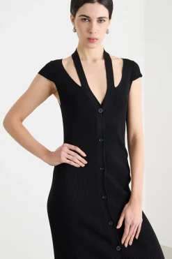 Abito lungo in maglia con dettagli cut-out - Nero