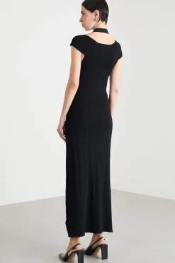 Abito lungo in maglia con dettagli cut-out - Nero