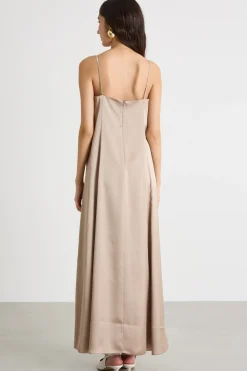 Abito lungo in raso - Beige