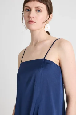 Abito lungo in raso - Blu