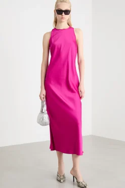 Abito lungo in raso fluido - Fuxia