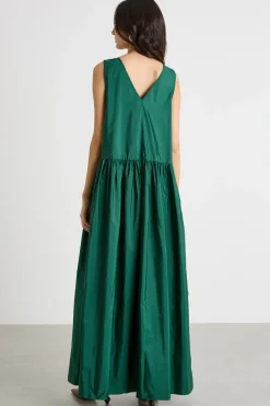 Abito lungo in taffettà - Verde