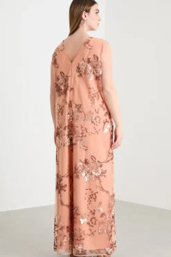 Abito lungo in tulle ricamato - Rosa