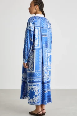Abito lungo in twill stampato - Blu Bianco