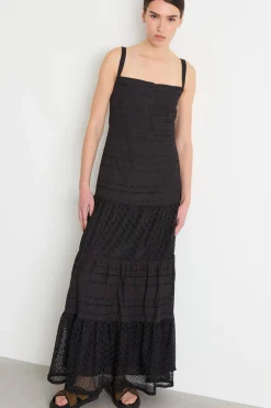 Abito lungo in voile di cotone - Nero
