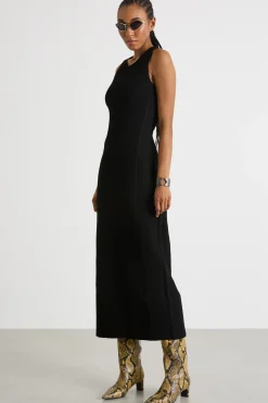 Abito lungo smanicato in maglia - Nero