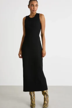 Abito lungo smanicato in maglia - Nero