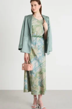 Abito lungo stampato - Verde Beige