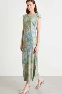 Abito lungo stampato - Verde Beige