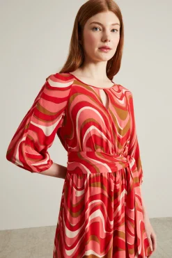 Abito maxi in crépon - Rosso Bianco