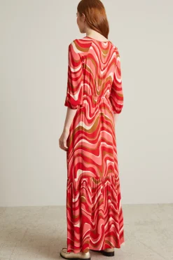 Abito maxi in crépon - Rosso Bianco