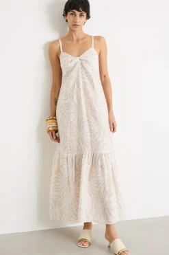 Abito maxi in puro lino - Beige Bianco