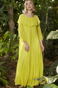 Abito maxi in seta - Giallo