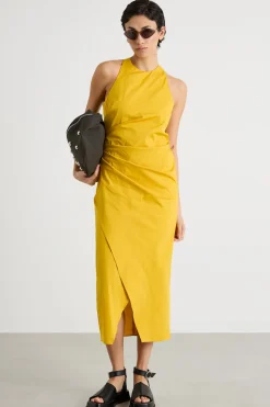 Abito midi aderente con spacco - Giallo