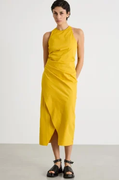Abito midi aderente con spacco - Giallo