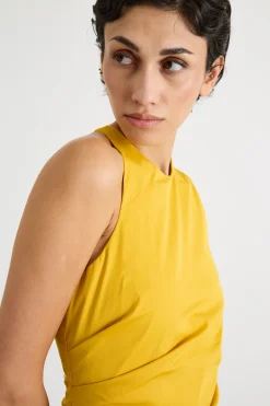 Abito midi aderente con spacco - Giallo