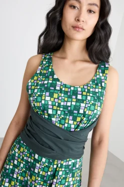 Abito midi con fascia in jersey stampato - Verde