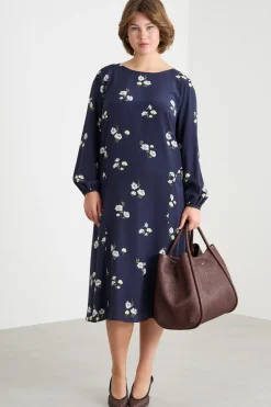 Abito midi con scollo a V sul retro - Blu