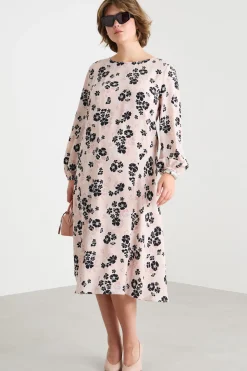 Abito midi con scollo a V sul retro - Rosa Nero