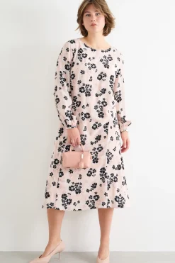 Abito midi con scollo a V sul retro - Rosa Nero
