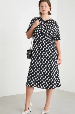Abito midi drappeggiato - Nero Bianco