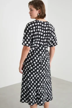Abito midi drappeggiato - Nero Bianco