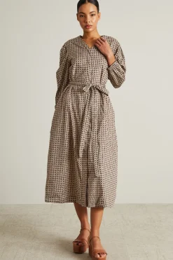 Abito midi in cotone - Marrone Beige
