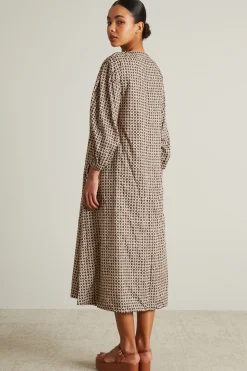 Abito midi in cotone - Marrone Beige
