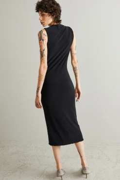 Abito midi in jersey con nodo - Nero