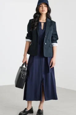 Abito midi in jersey piqué - Blu