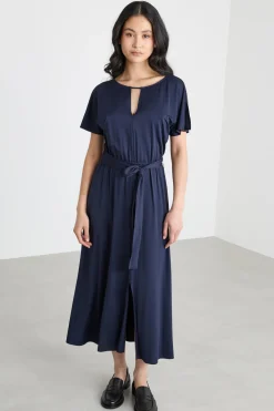 Abito midi in jersey piqué - Blu
