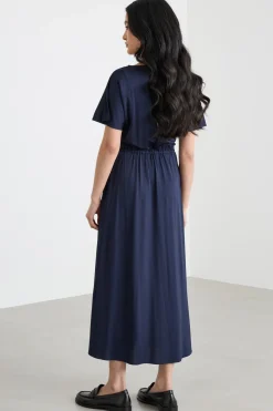 Abito midi in jersey piqué - Blu