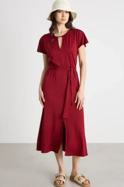 Abito midi in jersey piqué - Rosso