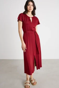 Abito midi in jersey piqué - Rosso