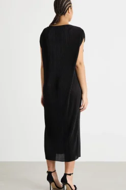 Abito midi in jersey plissé - Nero