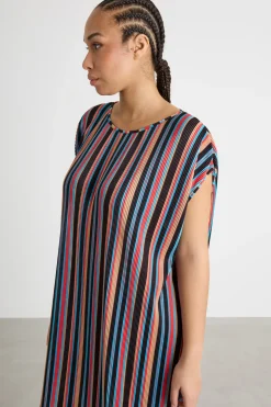 Abito midi in jersey plissé - Nero Blu Rosa